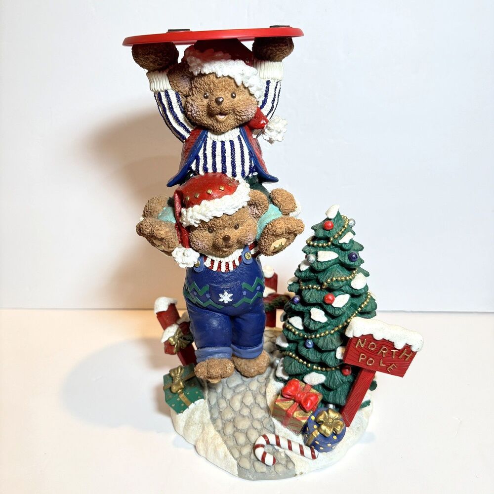 Costco ChristmasTeddy Bear Cookie Plate & Stand Cookies for Santa North Pole 12"